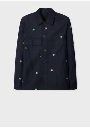 Paul Smith Navy Embroidered Leaf Cotton Shirt Jacket Blue