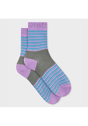 Paul Smith Women's Purple and Light Blue Stripe Crochet Socks