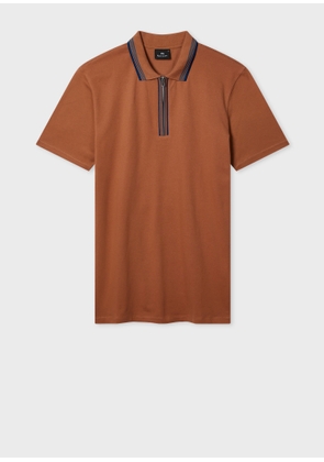 PS Paul Smith Brown Contrast Tipping Zip-Neck Polo Shirt