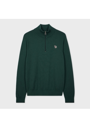 PS Paul Smith Dark Green Cotton-Blend Zebra Logo Half Zip Sweater
