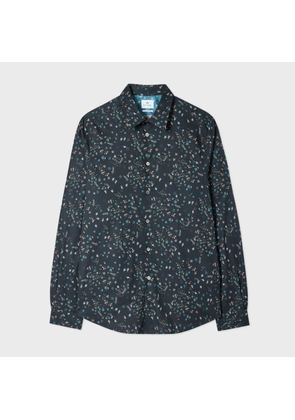 PS Paul Smith Navy Tailored-Fit Doodle Floral Shirt Blue