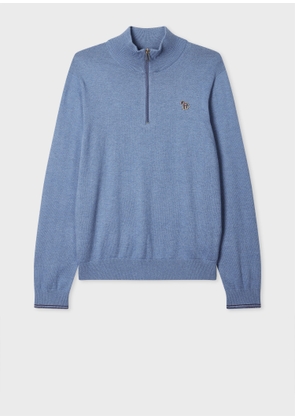 PS Paul Smith Pale Blue Cotton-Blend Zebra Logo Half Zip Sweater