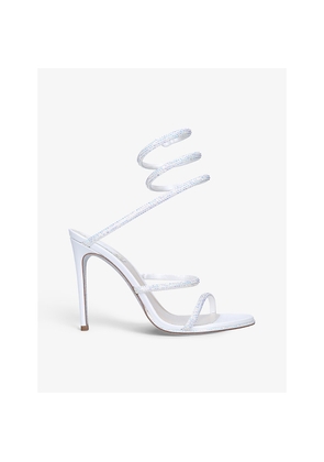 Womens Rene Caovilla Cleo Crystal-Embellished Leather Heeled Sandals