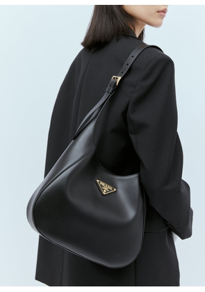 Prada Logo Plaque Leather Shoulder Bag - Woman Shoulder Bags Black One Size