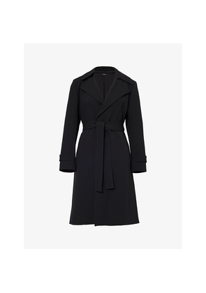 Womens Theory Oaklane Belted Regular-Fit Crepe Coat