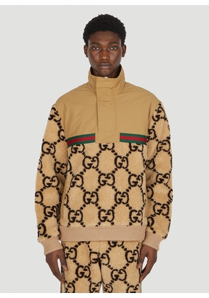 Gucci Gg Jacquard Faux Fur Half-zip Jacket - Man Jackets Camel Xl