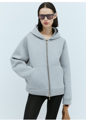 Miu Miu Embossed Logo Hooded Sweatshirt - Woman Sweatshirts Grey M