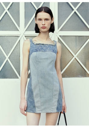 Marine Serre Regenerated Denim Mini Dress - Woman Dresses Blue Fr - 38