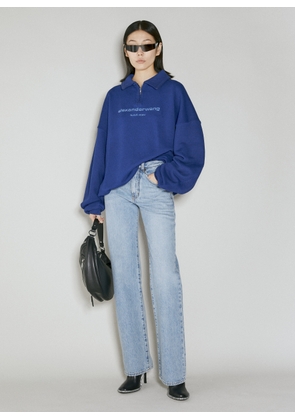 Alexander Wang Logo Embellished Half-zip Sweatshirt - Woman Sweatshirts Blue Xxs