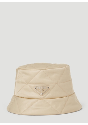 Prada Quilted Logo Bucket Hat - Woman Hats Beige M