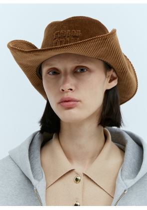 Miu Miu Embossed Logo Corduroy Hat - Woman Hats Brown M