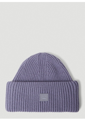 Acne Studios Logo Patch Ribbed Beanie - Man Hats Purple One Size