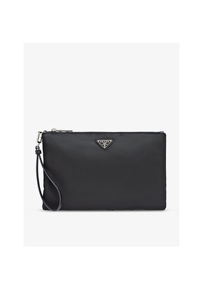 Mens Prada Brand-Plaque Re-Nylon Saffiano Leather and Recycled-Nylon Pouch