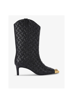 Womens Kurt Geiger London Regent Crystal-Embellished Heeled Quilted-Leather Calf Boots