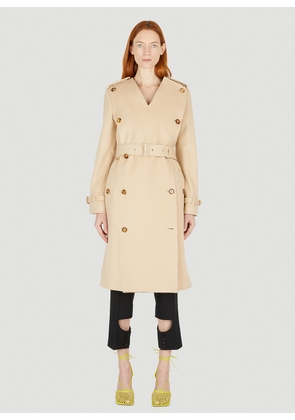 Burberry Double-breasted Collarless Trench Coat - Woman Coats Beige Uk - 08
