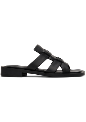 System Black Leather Flat Sandals