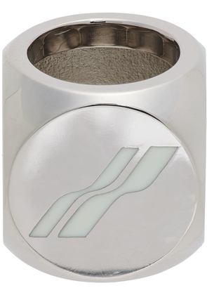 We11done Silver & White Logo Dice Ring