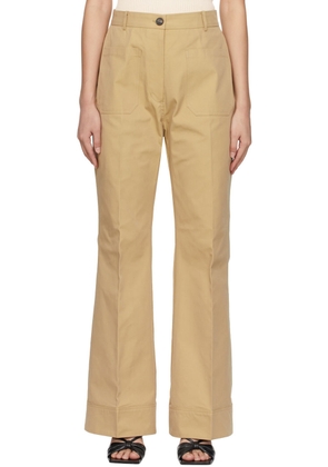 DRAE Beige Cotton Patch Pocket Flared Trousers