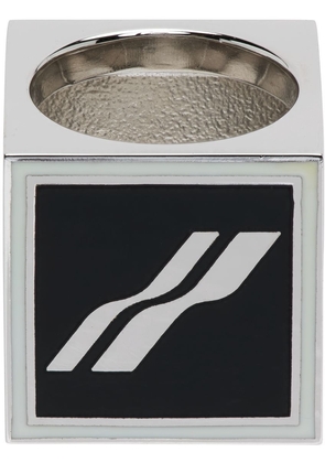 We11done Silver & Black Square Logo Dice Ring