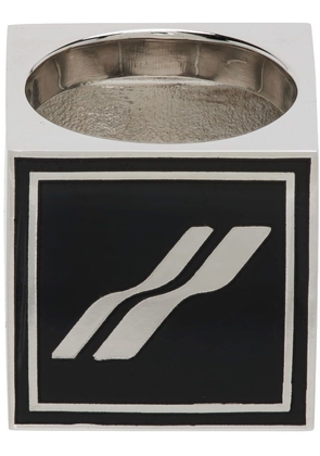 We11done Silver & Black Square Logo Dice Ring