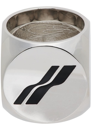 We11done Silver & Black Logo Dice Ring