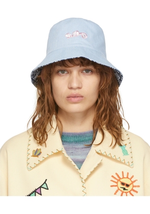 SJYP Reversible Blue Paisley Denim Bucket Hat