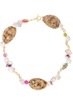 Palm Angels Tan & White Graffiti Shell Necklace