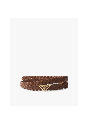 Womens Prada Branded-Buckle Braided Leather Belt