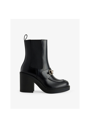 Womens Gucci Horsebit Block-Heel Leather Ankle Boots