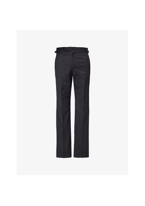 Mens Tom Ford Adjustable-Tab Unhemmed Straight-Leg Regular-Fit Wool Trousers