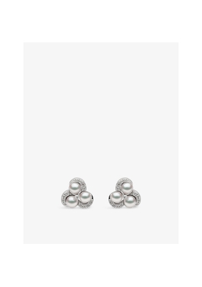 Womens Yoko London Sleek 18ct White-Gold, Akoya-Pearl and Brilliant-Round 0.13ct Diamond Earrings