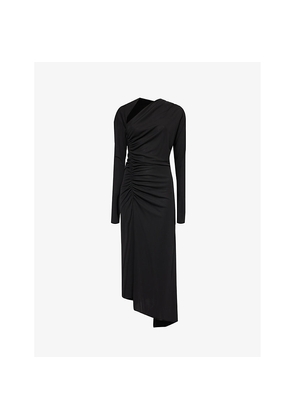 Womens Victoria Beckham Slash-Neck Ruched Woven-Midi Dress