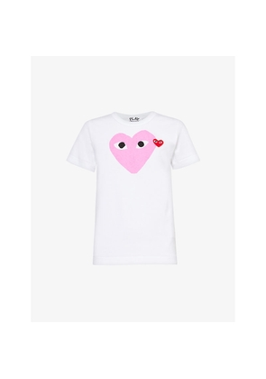 Womens Comme Des Garcons Play Heart Logo-Print Crewneck Cotton-Jersey T-Shirt