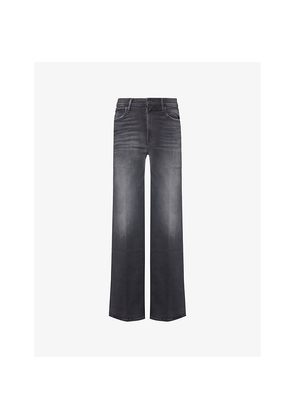 Womens Mother The Hustler Roller Sneak Faded Wash Straight-Leg Mid-Rise Stretch-Denim Blend Jeans