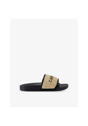 Womens Carvela Sorrento Straw-Weave Faux-Leather Slider Sandals