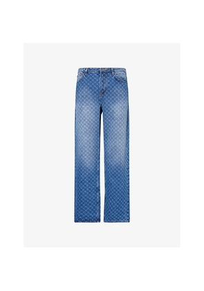 Mens Daily Paper Amba Monogram-Pattern Straight-Leg Denim Jeans