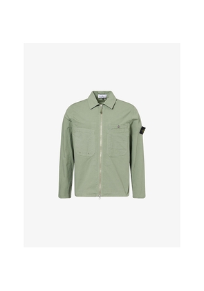 Mens Stone Island Brand-Badge Patch-Pockets Stretch-Cotton Overshirt