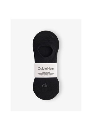 Mens Calvin Klein Branded Ribbed-Trim Pack Of Two Stretch-Cotton Footie Socks