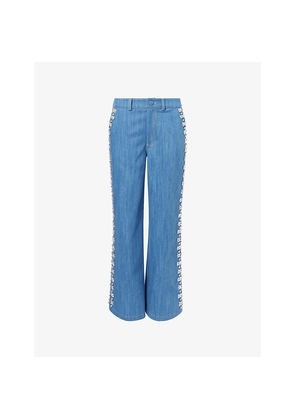 Womens Huishan Zhang Dakota Embellished Straight-Leg Denim Trousers