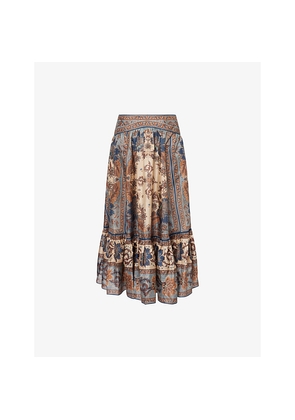 Womens Zimmermann Ascension Tiered Silk Midi Skirt