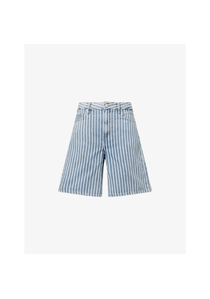 Womens Ganni Striped High-Rise Denim Shorts