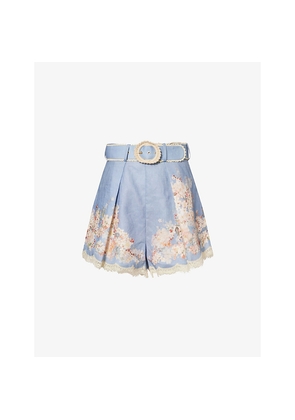 Womens Zimmermann Cascadian Tuck Floral Linen Shorts