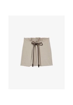 Womens Loewe Gathered Tie-Belt Cotton-Silk Woven Mini Skirt