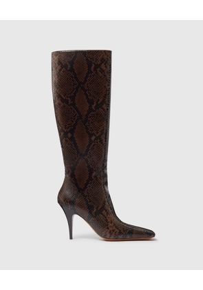 Stella McCartney - Square-Toe Snake Knee-High Stiletto Boots, Woman, Coffee, Size: 36