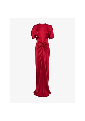 Womens Victoria Beckham Gathered Draped-Sleeve Satin Maxi Dress