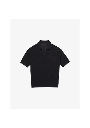 Mens Reiss Banks Open-Collar Jacquard Knitted Polo