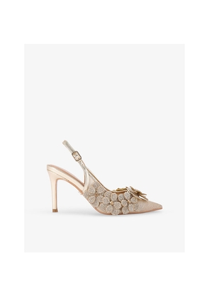 Womens Carvela Petalo Floral-Appliqué Metallic-Woven Slingback Courts