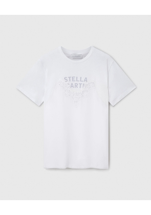 Stella McCartney - Lace-Insert Graphic Boxy T-Shirt, Woman, Pure white, Size: L