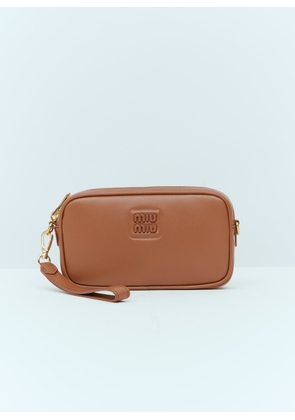 Miu Miu Embossed Logo Leather Pouch - Woman Wallets & Cardholders Brown One Size