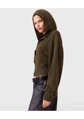 Stella McCartney - Hooded Long-Sleeve Cropped Jumper, Woman, Dark khaki, Size: S